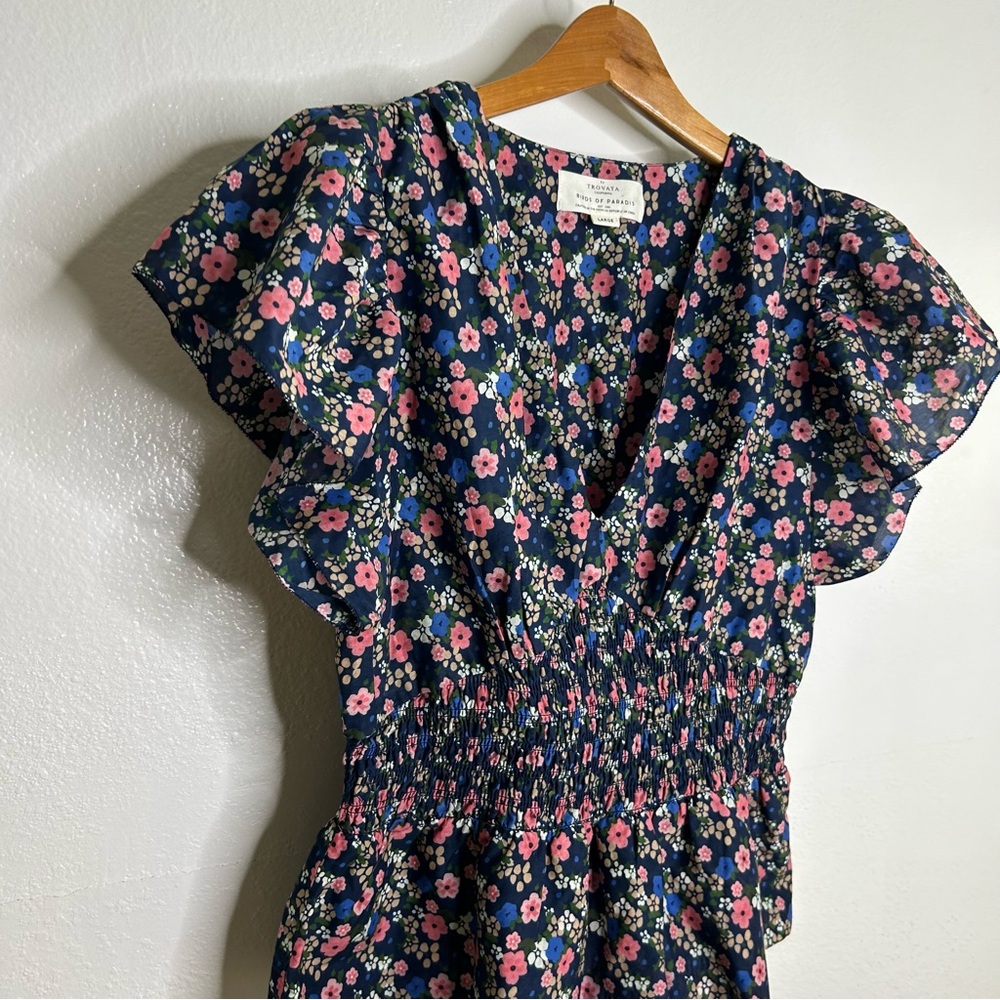 Trovata Paloma Cotton Silk Ruched Blouse Floral in Rolling Hills Size Large - Picture 7 of 15